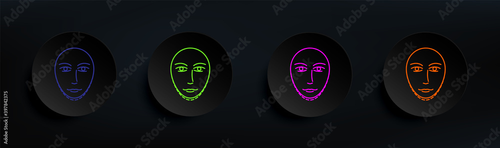 Anti aging neck surgery dark badge color set. Simple thin line, outline vector of anti agies icons for ui and ux, website or mobile application