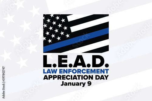 National Law Enforcement Appreciation Day L.E.A.D. January 9. Holiday concept. Template for background, banner, card, poster with text inscription. Vector EPS10 illustration.