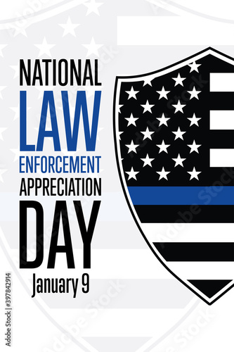 National Law Enforcement Appreciation Day L.E.A.D. January 9. Holiday concept. Template for background, banner, card, poster with text inscription. Vector EPS10 illustration.
