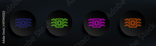 Bioengineering nanorobotics dark badge color set. Simple thin line, outline vector of artifical icons for ui and ux, website or mobile application