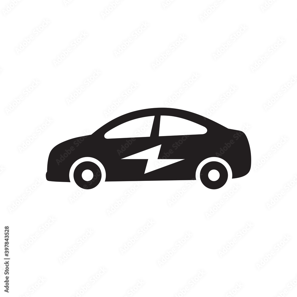 Electric car icon design. Lightning graphis sign. Electrical energy transport. Vector illustration. 