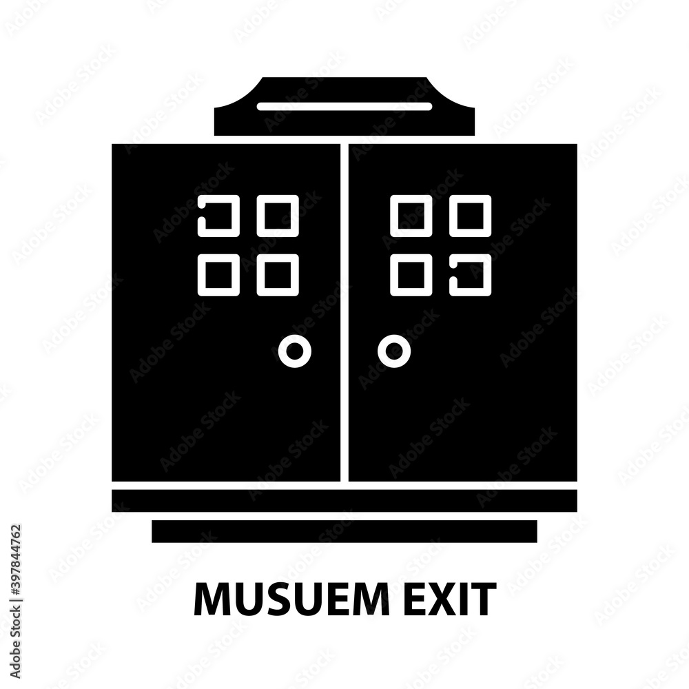 musuem exit icon, black vector sign with editable strokes, concept illustration musuem exit icon, black vector sign with editable strokes, concept illustration