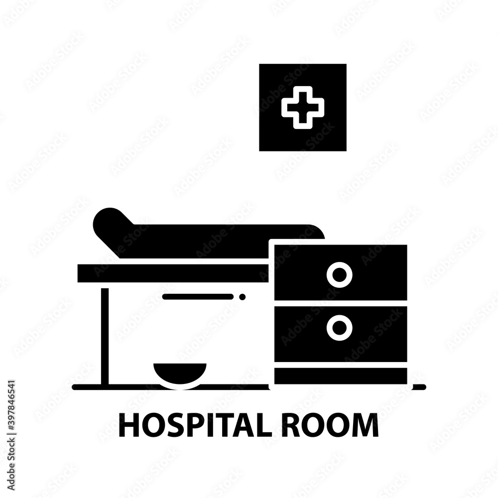 hospital room icon, black vector sign with editable strokes, concept illustration hospital room icon, black vector sign with editable strokes, concept illustration