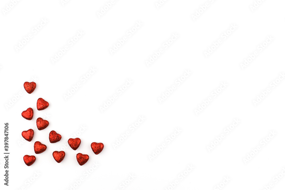 Small red hearts are symbol of Valentine's Day