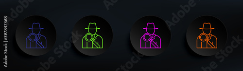 detective dark badge color set. Simple thin line, outline vector of crime investigation icons for ui and ux, website or mobile application