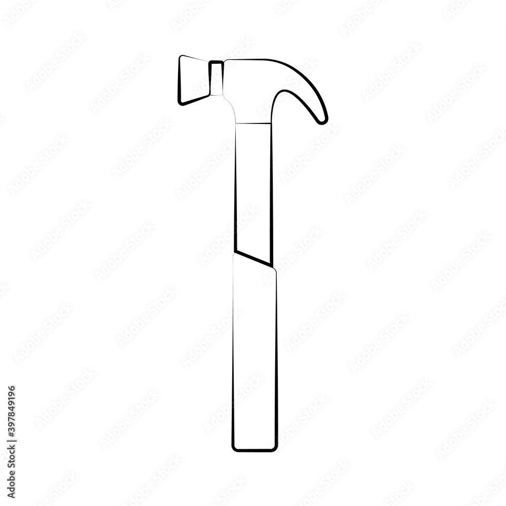 Construction black and white icon of a manual metal hammer with a wooden handle intended for building and carpentry work, for driving nails. Construction tool Construction black and white icon of a manual metal hammer with a wooden handle intended for building and carpentry work, for driving nails. Construction tool