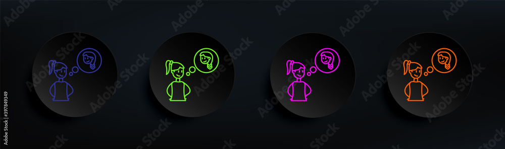think about friend dark badge color set. Simple thin line, outline vector of friendship icons for ui and ux, website or mobile application think about friend dark badge color set. Simple thin line, outline vector of friendship icons for ui and ux, website or mobile application