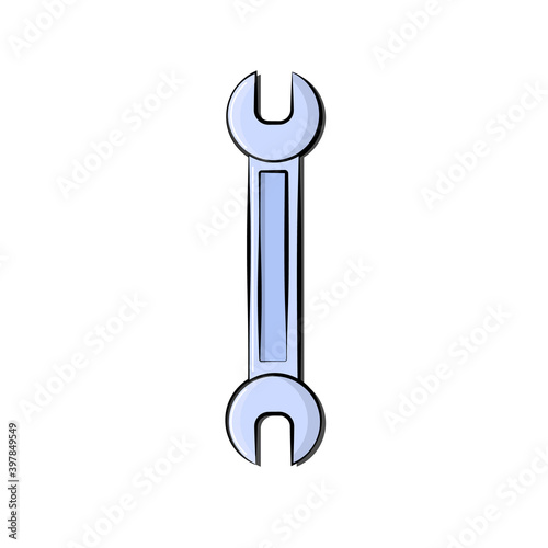 Construction blue icon of a tap open-end wrench designed to tighten and loosen nuts and bolts for repair. Construction metalwork tool. illustration © Bolbik