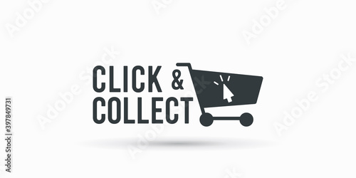 Click and collect store cart sign. Vector illustration