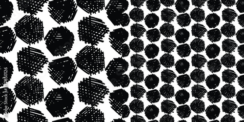 Vector seamless pattern with black and white squares. Abstract background made using of brush smears. hand drawn texture. Modern stylish texture. Repeating geometric tiles with circles
