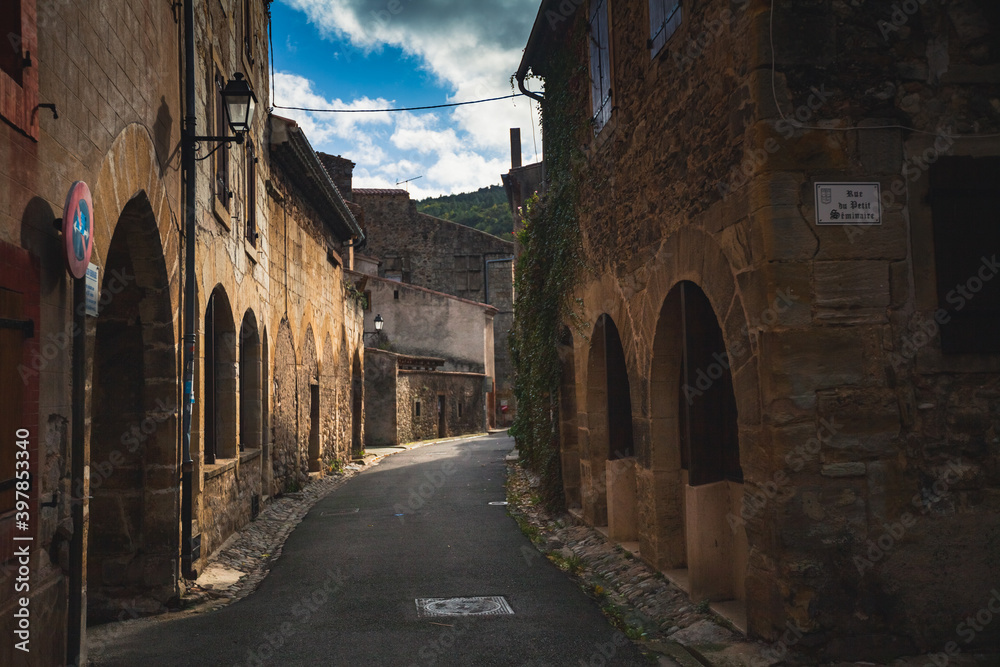 A meandering street of Alet-les-Bains, a French town