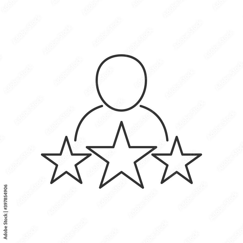 People with stars icon. Popular celebrity line symbol. Professional employee. Favorite outline person. Rating line concept. Business client sign. Vector illustration isolated on white People with stars icon. Popular celebrity line symbol. Professional employee. Favorite outline person. Rating line concept. Business client sign. Vector illustration isolated on white