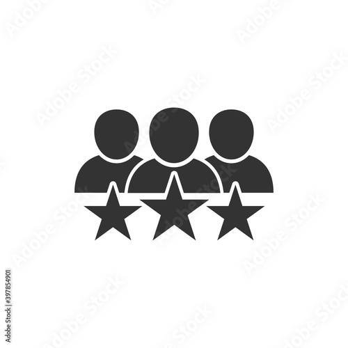 People with stars icon. Qualified business team. Rating silhouette concept. Teamwork black symbol. Business client sign. Vector illustration isolated on white
