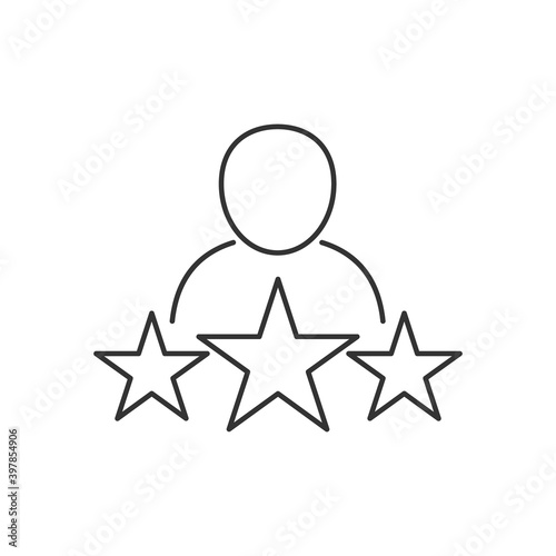 People with stars icon. Popular celebrity line symbol. Professional employee. Favorite outline person. Rating line concept. Business client sign. Vector illustration isolated on white