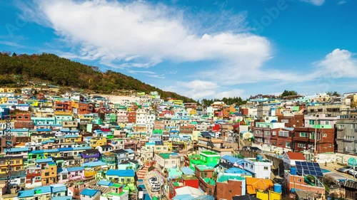 Time lapse 4K Cityscape of Gamcheon Culture Village popular Destinations in South Korea. Nickname of 
