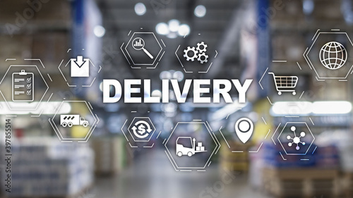 Delivery Concept On Blurred stores and warehouses.