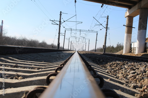 Railroad and rails close up