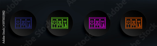 showcase with dresses dark badge color set. Simple thin line, outline vector of mall shopping center icons for ui and ux, website or mobile application