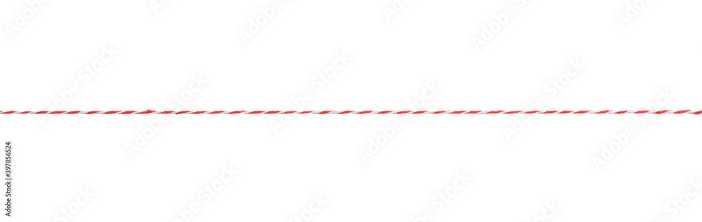 Red and white thin twisted rope isolated