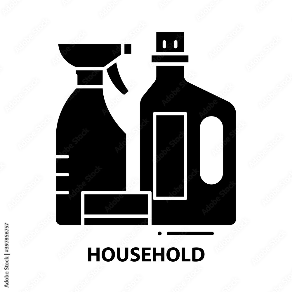 household icon, black vector sign with editable strokes, concept illustration household icon, black vector sign with editable strokes, concept illustration