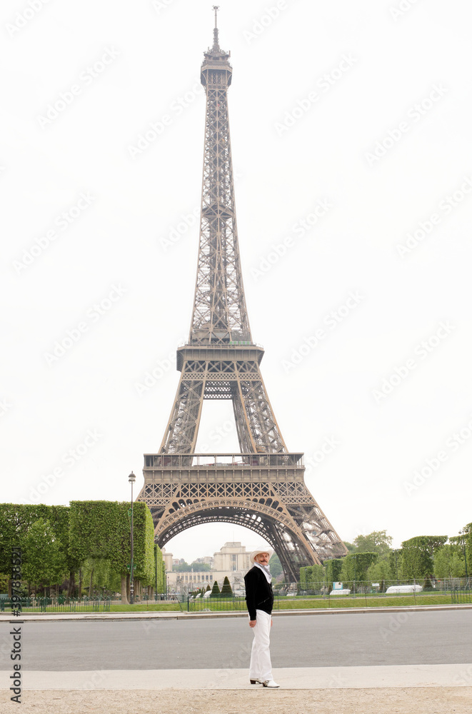 Cowboy in Paris at the Eiffel Tower
