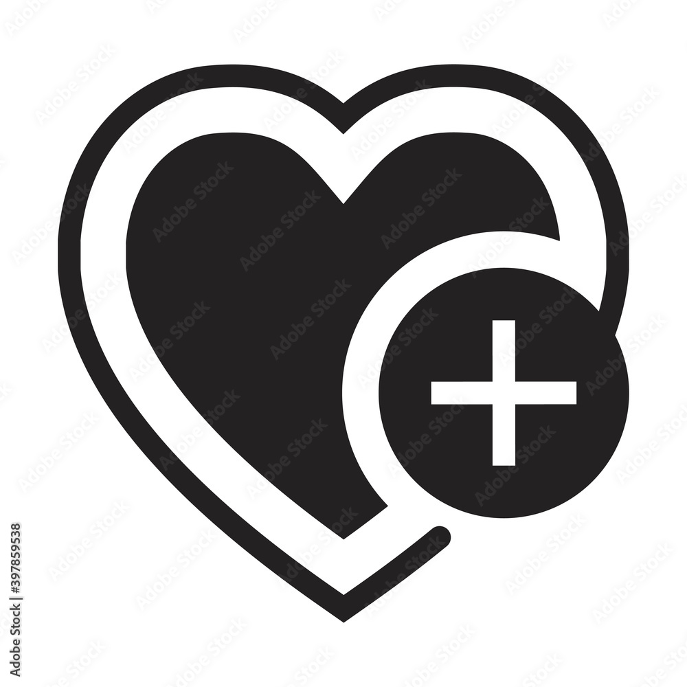 Flat vector icon a heart shape with plus sign or favourite symbols for apps websitess Flat vector icon a heart shape with plus sign or favourite symbols for apps websitess