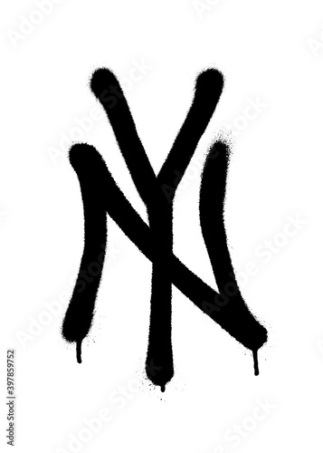 Sprayed New York logo graffiti with overspray in black over white. Vector illustration.