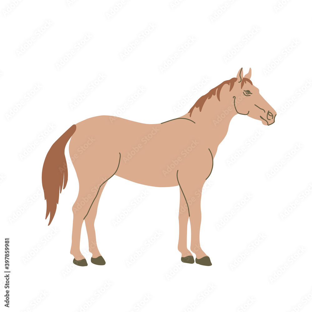 Horse in colored flat style. For logo, icons, emblems, template, badges. Vector illustration