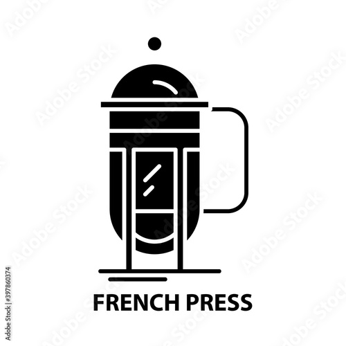 french press icon, black vector sign with editable strokes, concept illustration