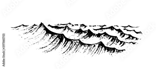 Sea waves. Hand drawing brush texture, single stroke technique. Black ink. Vector Illustration © Yuliia Borovyk