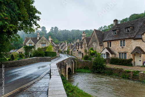 Step back in time and visit Castle Combs, quaint village with well preserved masonry houses dated back to 13 century. Castle Combe, a picturesque medieval village in England. UK.