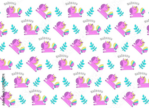 Abstract background seamless pattern with unicorns.Design template logo unicorn vector icon isolated on white.Print packing paper.Magic cartoon fantasy cute animal.Rainbow hair.Dream children symbol.