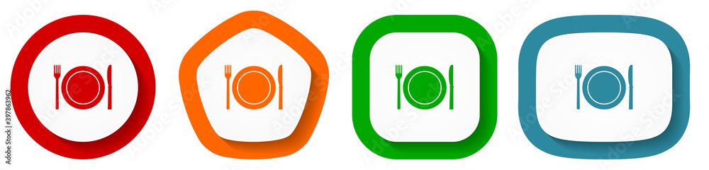 Restaurant vector icon set, flat design vector illustration in 4 colors options for webdesign and mobile applications Restaurant vector icon set, flat design vector illustration in 4 colors options for webdesign and mobile applications