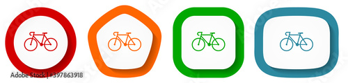 Bicycle vector icon set, flat design vector illustration in 4 colors options for webdesign and mobile applications