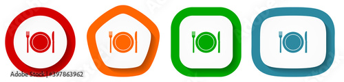 Restaurant vector icon set, flat design vector illustration in 4 colors options for webdesign and mobile applications