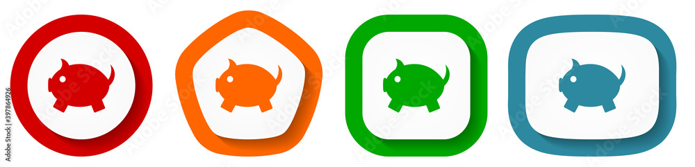 Piggy bank vector icon set, flat design vector illustration in 4 colors options for webdesign and mobile applications Piggy bank vector icon set, flat design vector illustration in 4 colors options for webdesign and mobile applications