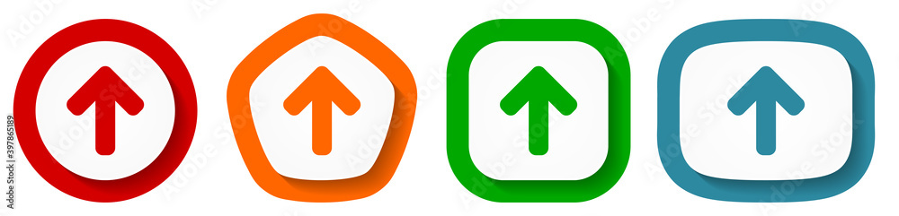 Up arrow, upload vector icon set, flat design vector illustration in 4 colors options for webdesign and mobile applications Up arrow, upload vector icon set, flat design vector illustration in 4 colors options for webdesign and mobile applications
