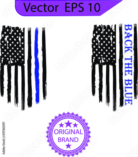 Thin blue line US flag. Flag with Police Blue Line - Distressed and splash american flag