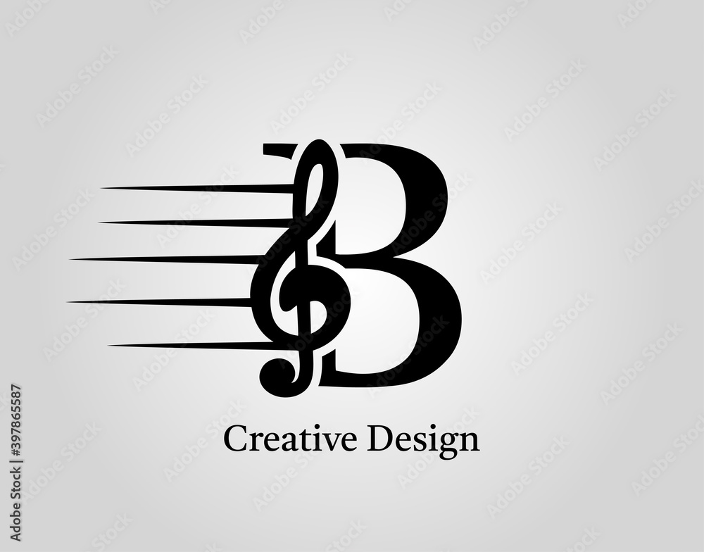 Key Note B Letter Logo Vector. Music Note On Initial B Design. Stock