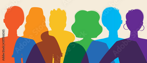 Silhouette of LGBTQ people isolated as concept of homosexuality, lesbianism, asexuality, bisexuality, vector stock illustration with tolerant community or group photo