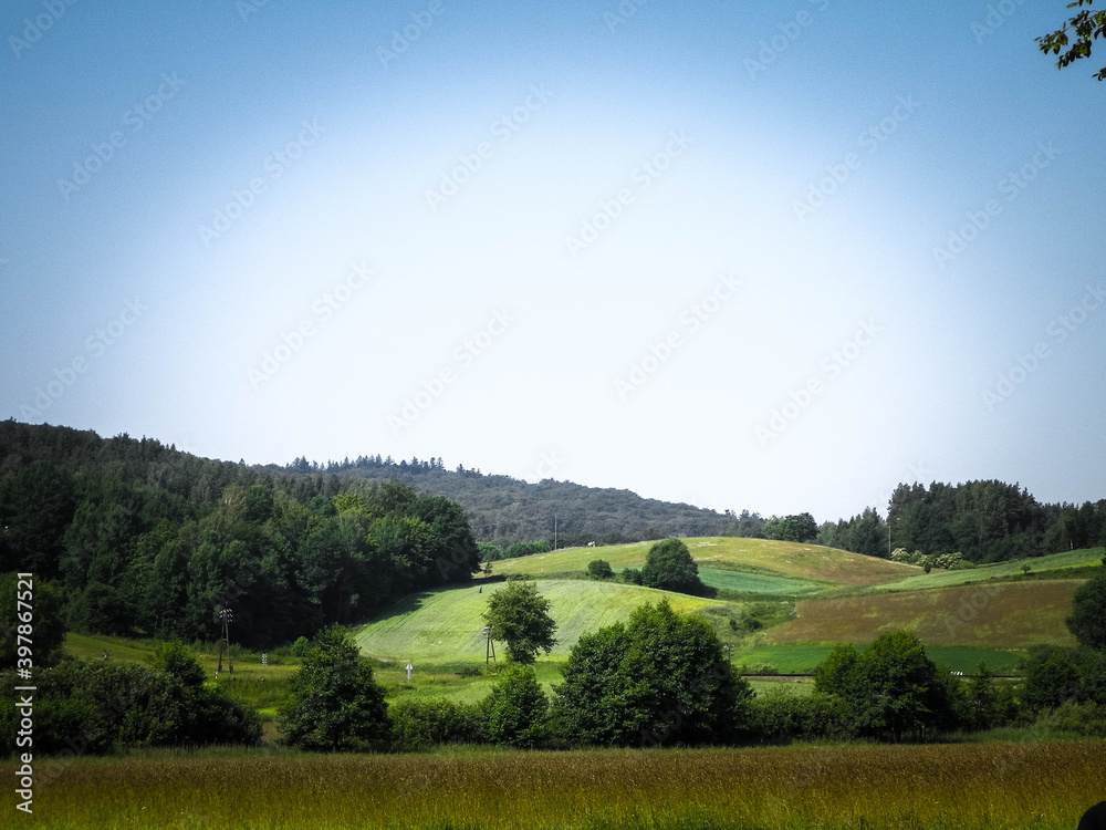 Obraz premium Hills, fields and meadows - beautiful landscape of Wiezyca.