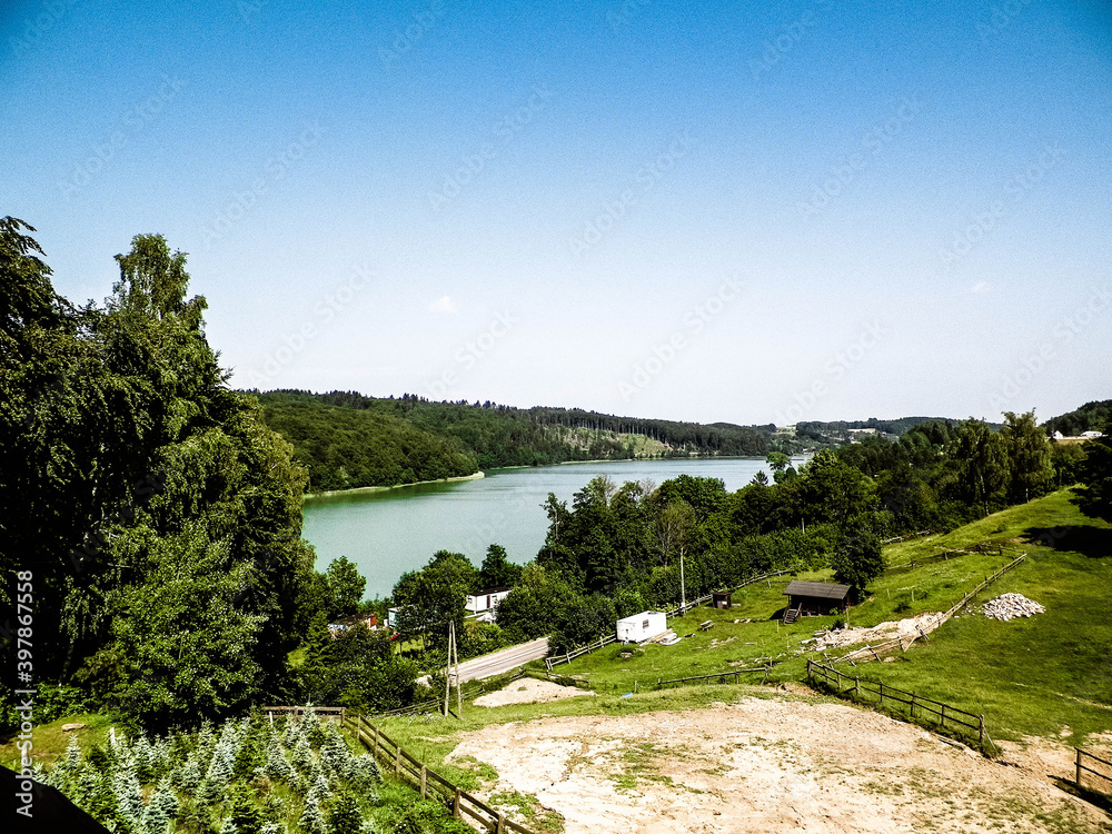 Obraz premium Amazing view of Ostrzyckie Lake in Kolano, Kashubia Region, Poland.