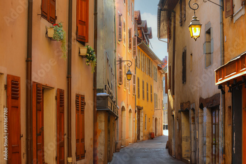 A colorful buildings in the old town of Annecy in France