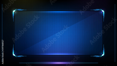 abstract futuristic background of blue glowing technology sci fi frame hud ui