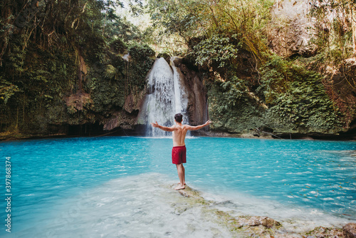The azure Kawasan waterfall in cebu. The maining attraction on the island. Concept about nature and wanderlust traveling