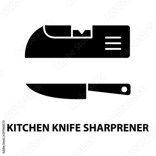 kitchen knife sharprener icon, black vector sign with editable strokes, concept illustration