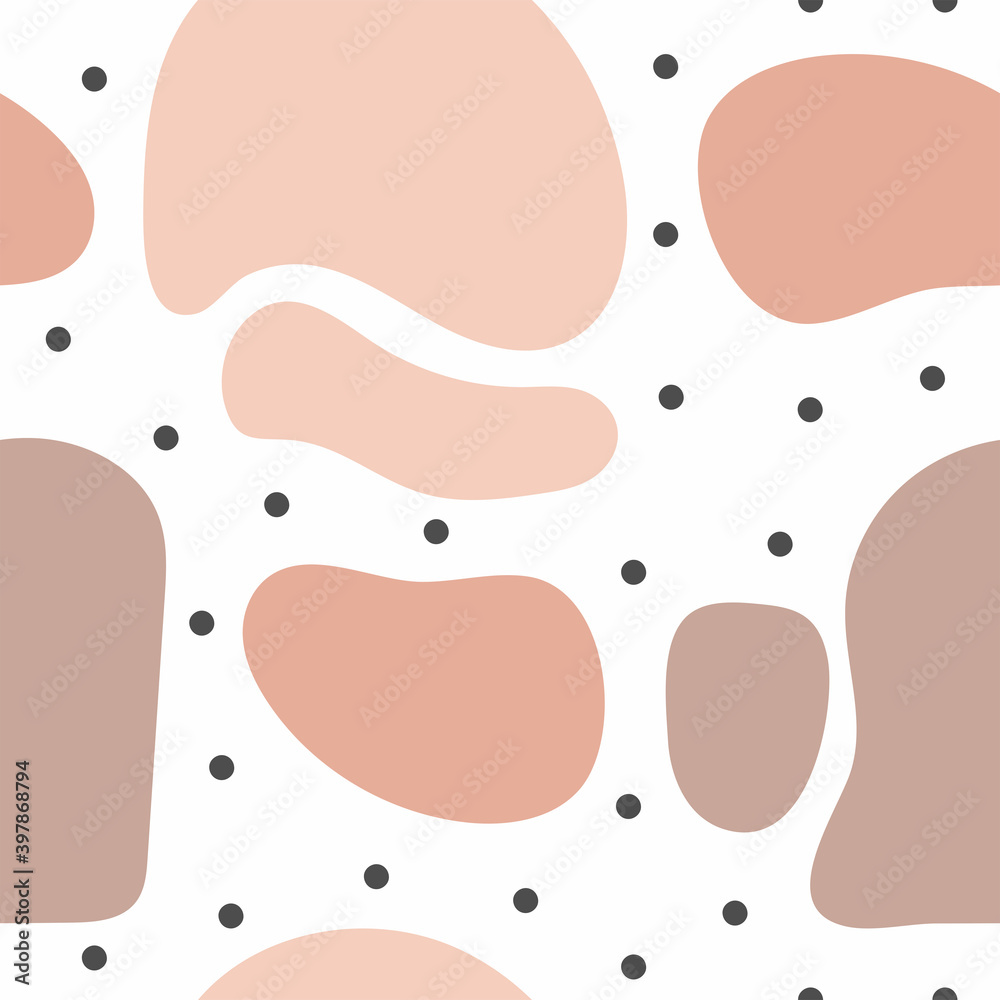 Modern abstract seamless pattern with organic and geometric shapes. Stylish endless print. Simple vector illustration.