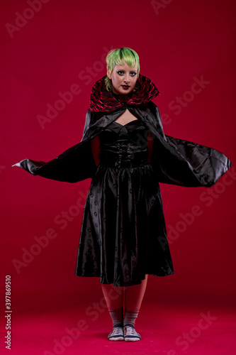 Woman dressed in gothic clothes, scary halloween