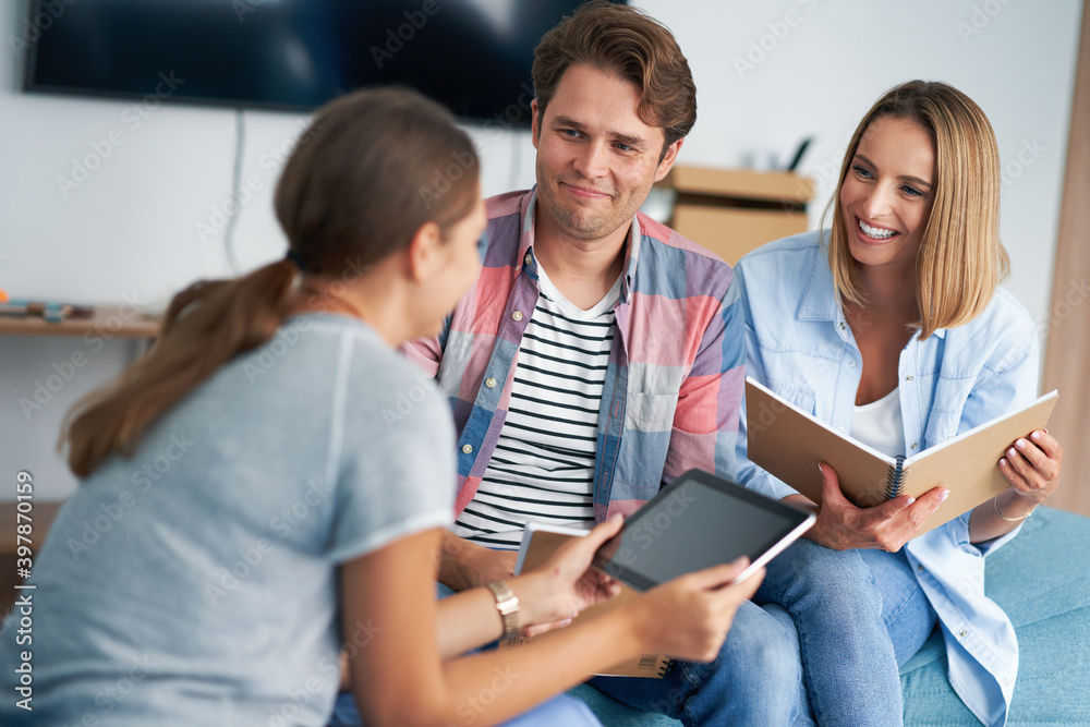 Group of students studying together in the campus Group of students studying together in the campus