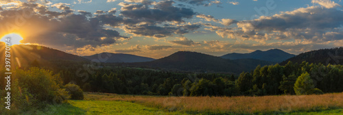 Sunset near Krzywe village in summer color morning photo